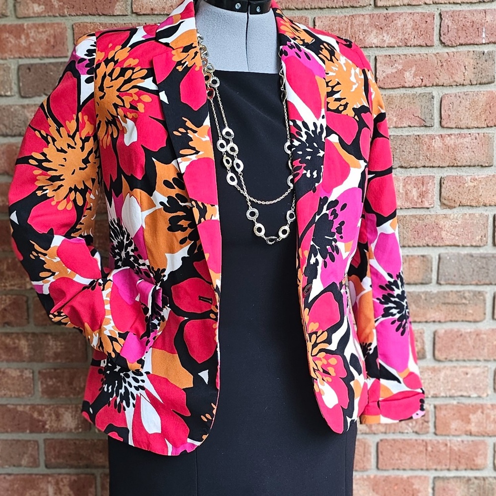 Notations Floral Blazer - Pink, Orange, Black